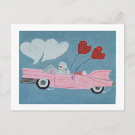 Pudel in rosa Cabrio Postkarte