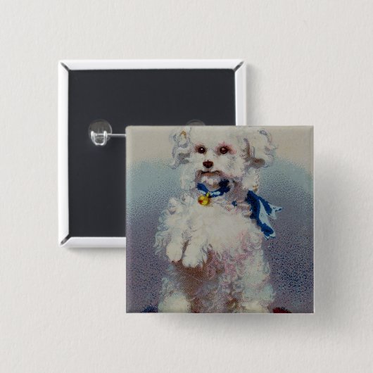 Pudel mit blauem Band Button (Vorne & Hinten)