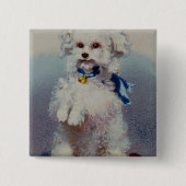 Pudel mit blauem Band Button (Vorderseite)