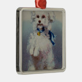 Pudel mit blauem Band Silbernes Ornament (Rechts)