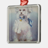 Pudel mit blauem Band Silbernes Ornament (Links)