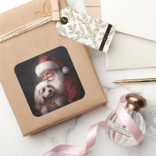 Pudel mit Santa Claus Festives Weihnachten Quadratischer Aufkleber