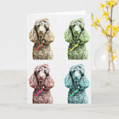 Pudel-Pop-Kunst-leere Karte durch Fokus für eine (Gelbe Blume)