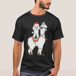 Pudel reitet auf Lama und beleuchtet Weihnachtsman T-Shirt