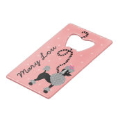 Pudel-Rock-Retro rosa und schwarzes 50er Muster Kreditkarten Flaschenöffner (Rückseite Schrägansicht)