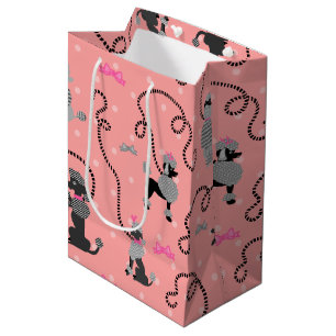 Pudel-Rock-Retro rosa und schwarzes 50er Muster Mittlere Geschenktüte