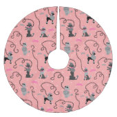 Pudel-Rock-Retro rosa und schwarzes 50er Muster Polyester Weihnachtsbaumdecke (Vorderseite)