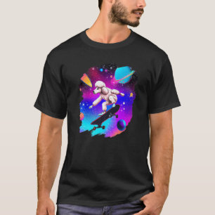 Pudel Skateboarding im Weltraum Retro Vintage T-Shirt