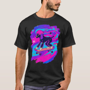 Pudel Skateboarding im Weltraum Retro Vintage  T-Shirt