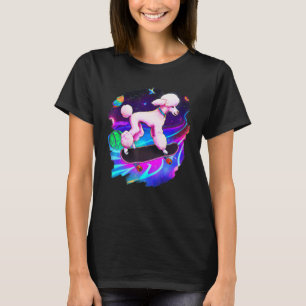 Pudel Skateboarding im Weltraum Retro Vintage T-Shirt