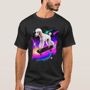 Pudel Skateboarding im Weltraum Retro Vintage T-Shirt