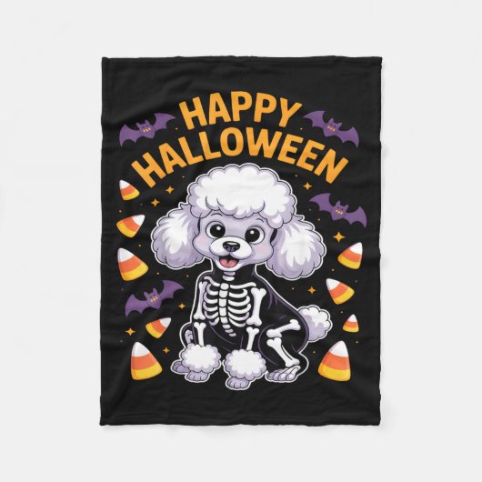 Pudel-Skelett Frohes Halloween Fleecedecke (Vorderseite)