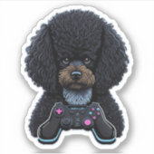 Pudel-Spieler Mit Joystick Aufkleber (Vorderseite)