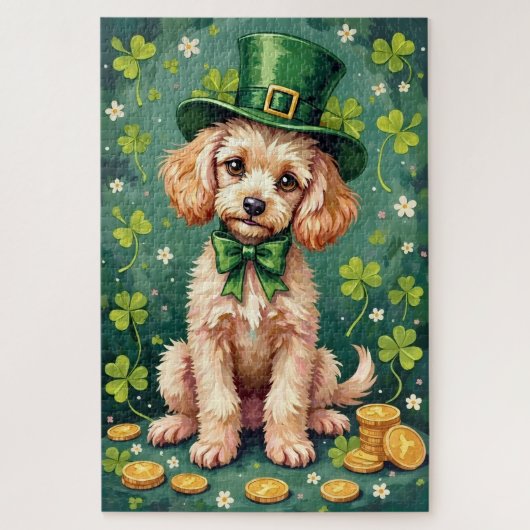 Pudel St. Patrick’s Day Eleganter Glückshund Puzzle (Vertikal)