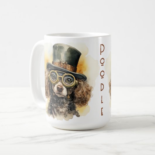 Pudel Steampunk Hund Kaffeetasse (Vorderseite Links)