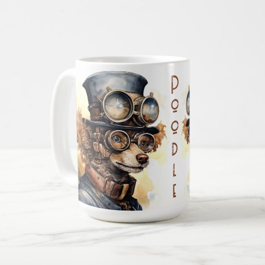Pudel Steampunk Hund Kaffeetasse (Vorderseite Links)