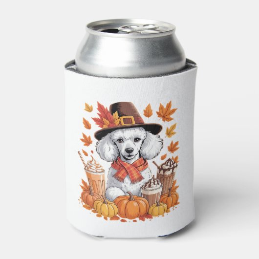 Pudel Thanksgiving Trinkt Kaffee Herbst Blätter Pu Dosenkühler (Kanne Vorderseite)