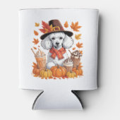 Pudel Thanksgiving Trinkt Kaffee Herbst Blätter Pu Dosenkühler (Vorderseite)