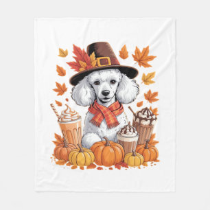 Pudel Thanksgiving Trinkt Kaffee Herbstblätter Pum Fleecedecke