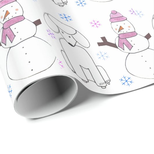 Pudel und Schneemann Geschenkpapier (Rolleneckpunkt)