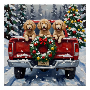 Pudel-Weihnachten-Roter-LKW-Urlaub Poster