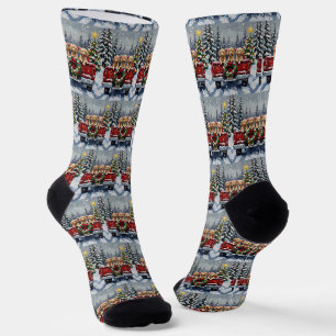 Pudel-Weihnachten-Roter-LKW-Urlaub Socken