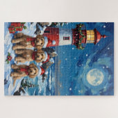 Pudel-Weihnachts-Leuchtturm-Feiertag Puzzle (Horizontal)