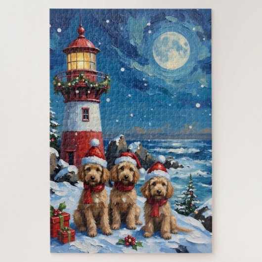 Pudel-Weihnachts-Leuchtturm-Feiertag Puzzle (Vertikal)