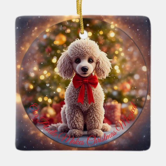Pudel-Weihnachtsbaumschmuck Keramikornament (Vorderseite)