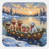 Pudel-Weihnachtsboot-Feier Quadratischer Aufkleber (Vorderseite)