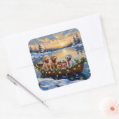 Pudel-Weihnachtsboot-Feier Quadratischer Aufkleber (Umschlag)