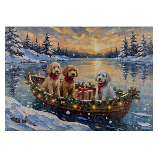 Pudel-Weihnachtsboot-Feier Schneidebrett (Vorderseite)