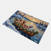 Pudel-Weihnachtsboot-Feiertag Fußmatte (Schrägansicht)