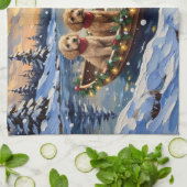 Pudel-Weihnachtsboot-Feiertag Geschirrtuch (Gefaltet)