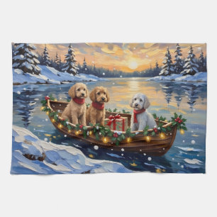 Pudel-Weihnachtsboot-Feiertag Geschirrtuch