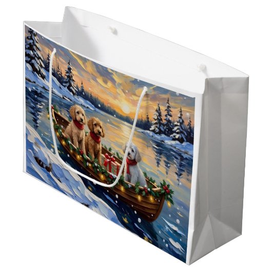 Pudel-Weihnachtsboot-Feiertag Große Geschenktüte (Vorderseite Schrägansicht)