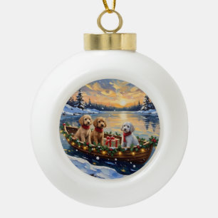 Pudel-Weihnachtsboot-Feiertag Keramik Kugel-Ornament
