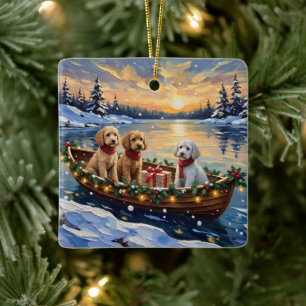 Pudel-Weihnachtsboot-Feiertag Keramikornament
