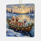 Pudel-Weihnachtsboot-Feiertag Keramikornament (Links)