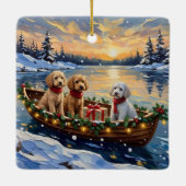 Pudel-Weihnachtsboot-Feiertag Keramikornament (Rückseite)