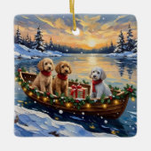 Pudel-Weihnachtsboot-Feiertag Keramikornament (Vorderseite)
