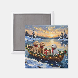 Pudel-Weihnachtsboot-Feiertag Magnet