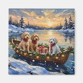 Pudel-Weihnachtsboot-Feiertag Magnet (Vorne)