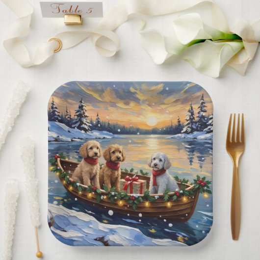 Pudel-Weihnachtsboot-Feiertag Pappteller (Hochzeit)