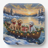 Pudel-Weihnachtsboot-Feiertag Pappteller (Vorderseite)
