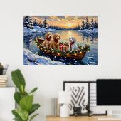 Pudel-Weihnachtsboot-Feiertag Poster (Heimbüro)