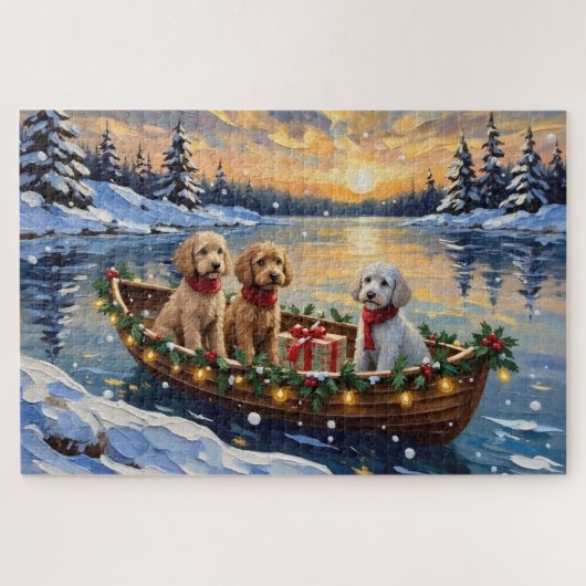 Pudel-Weihnachtsboot-Feiertag Puzzle (Horizontal)
