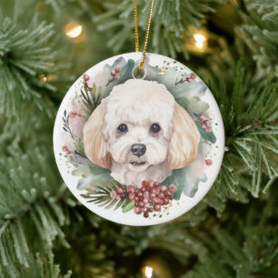 Pudel-Weihnachtskranz Festlicher Hund Keramik Ornament