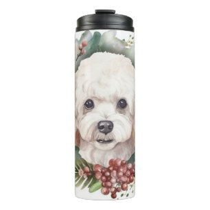 Pudel-Weihnachtskranz Festlicher Hund Thermosbecher