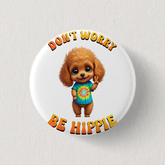 Pudel-Welpe-Hippie-glücklicher Hund  Button (Vorderseite)